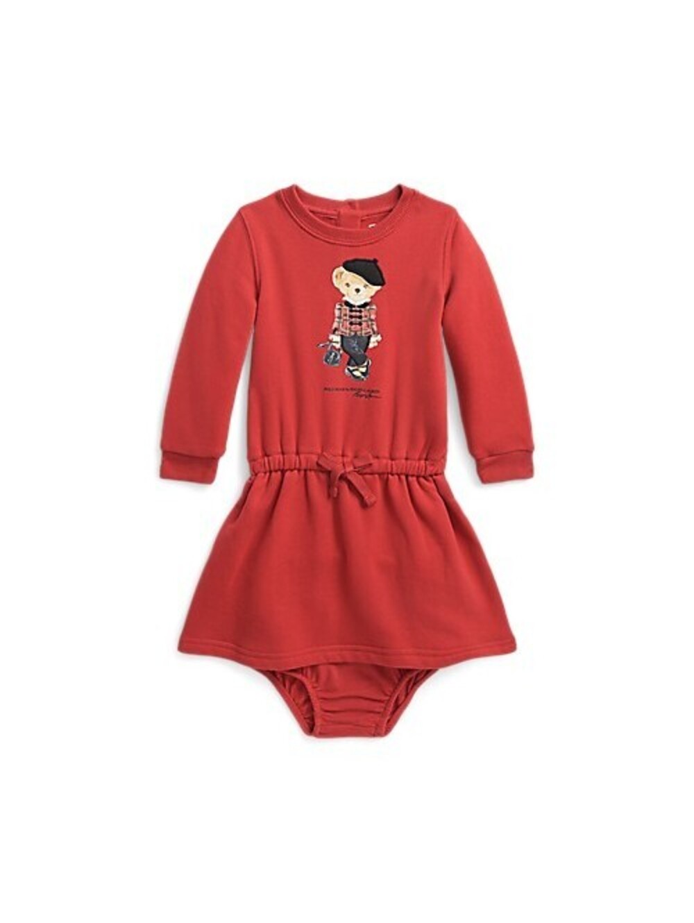 Ralph Lauren Baby Girl Red Bear Dress with Attached Bloomers 3M